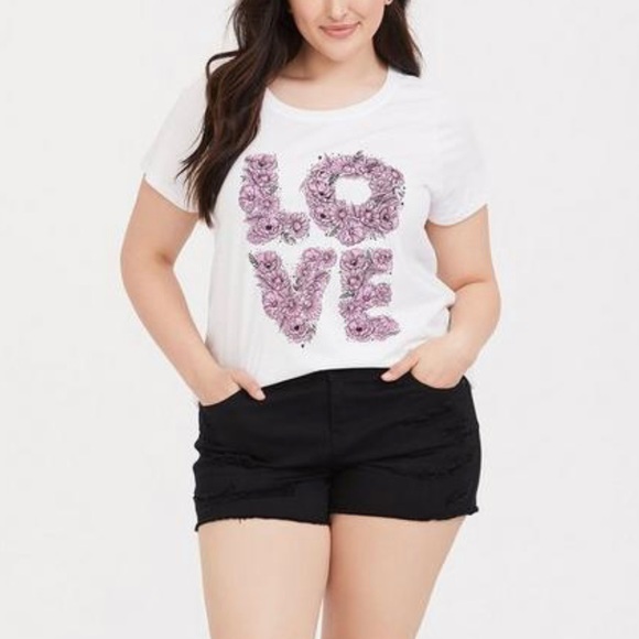 Torrid LOVE White Short Sleeve Floral Print Graphic T-Shirt 5X Plus Size NWT 5XL - Picture 1 of 6